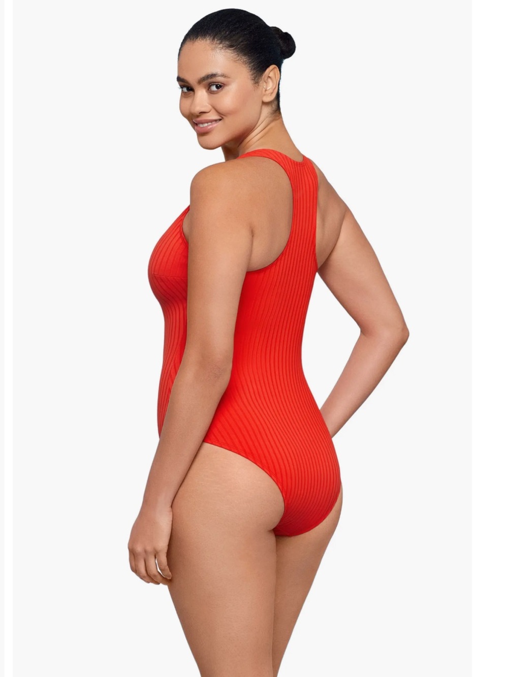 S3, Smoothing & Sculpting Ribbed High-Neck Snap-Front One-Piece Swimsuit, Sz L